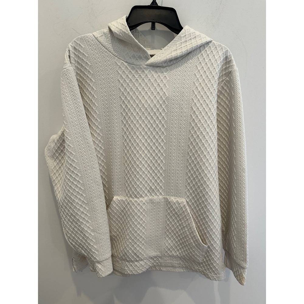 Original Deluxe Supply Mens Cream Textured Geometric Jacquard Hoodie Large